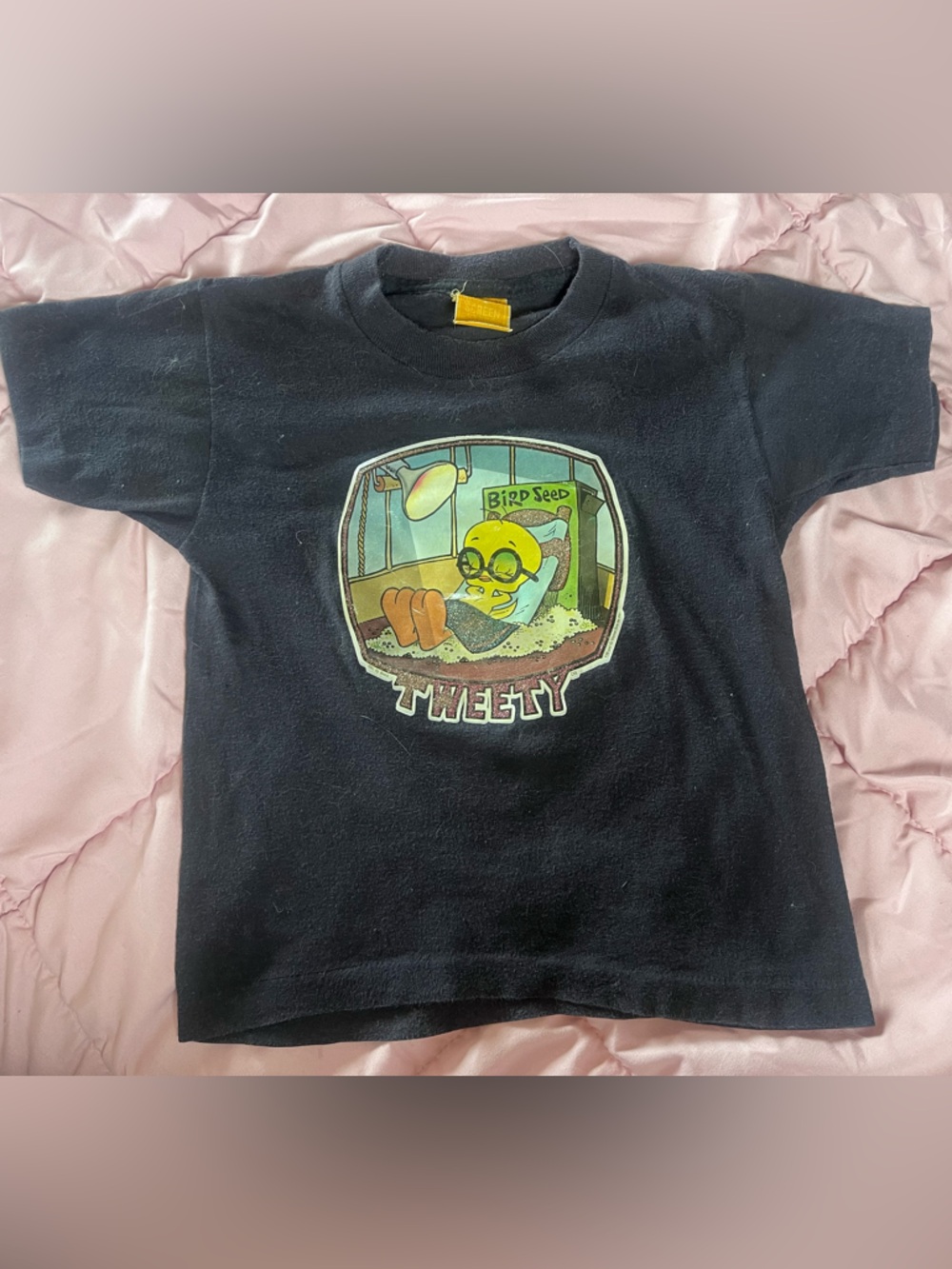 Vintage Black Kids Tee with Yellow Tweety Graphic
